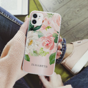 Goldrosa Elfenbein Aquarellblume mit Ihrem Namen Case-Mate iPhone Hülle