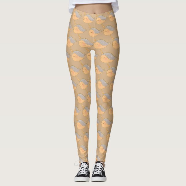 Goldrosa Glitzer Narwhal Unicorn Leggings (Vorderseite)