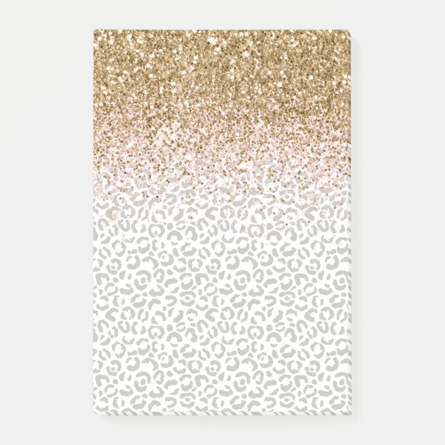 Goldrosa Glitzer Schwarzer Leopard Post-it Klebezettel (Vorderseite)