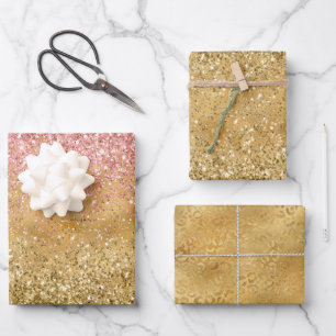 Goldrosa Glitzy Sparkle Glitzer Geschenkpapier Set