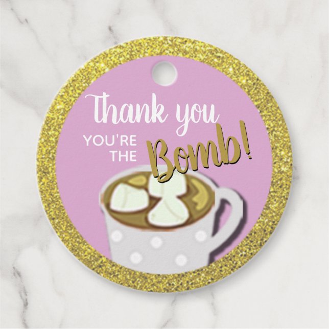 Goldrosa heiße Kakaomomben | Elegante Hochzeit Geschenkanhänger (Vorderseite)