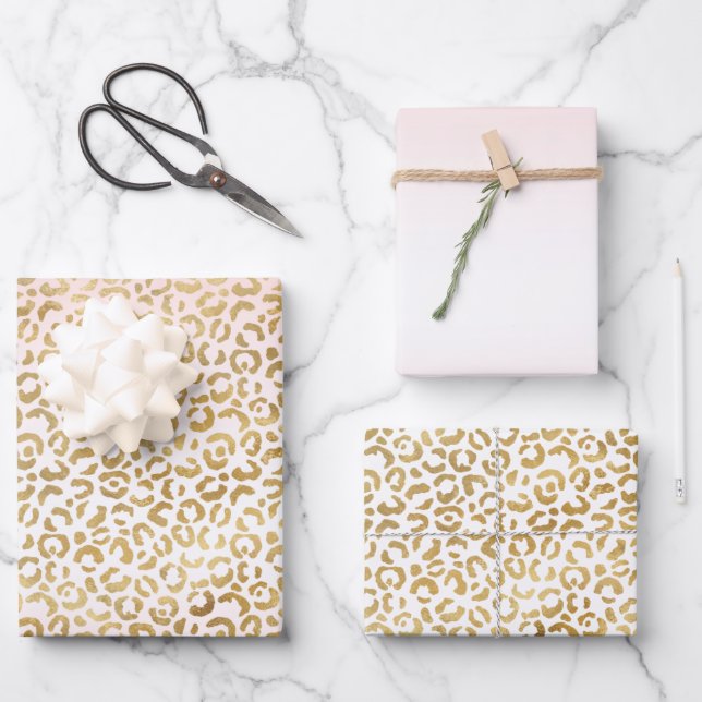 Goldrosa Leopardrucke Geschenkpapier Set (Vorderseite)
