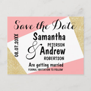 Goldrosa moderner Farbblock Save the Date Ankündigungspostkarte