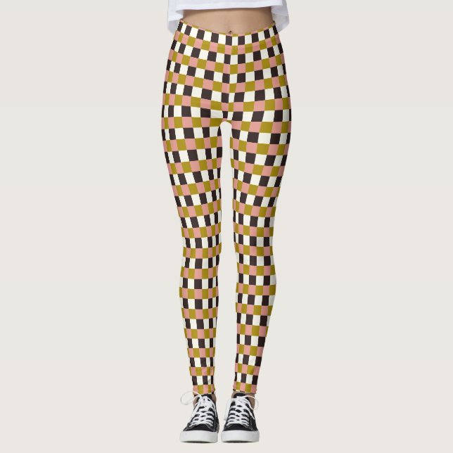 Goldrosa Schokolade Elfenbein Kariert Leggings (Vorderseite)
