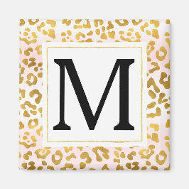 Goldrosa Weißleopard Print Monogram Magnet