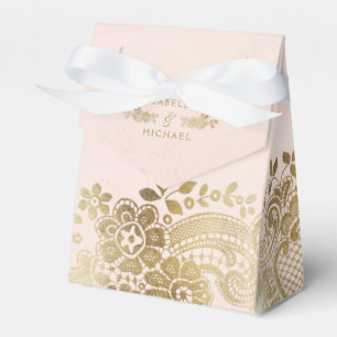 Goldrosafarbene elegante Vintage-Spitze-Hochzeitsg Geschenkschachtel