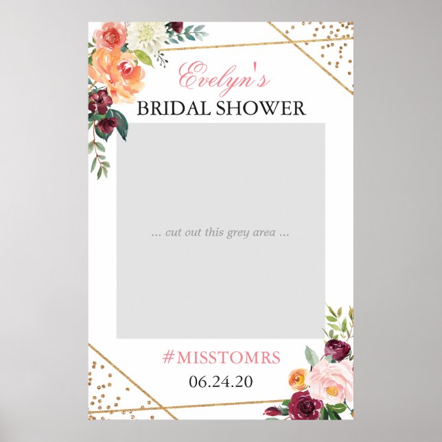 Goldrosafarbenes Blumen-Hochzeitsdusche-Foto-Requi Poster (Vorne)