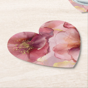 Goldrosé Rosa Burgunderrot Floral Hochzeitsshower Untersetzer