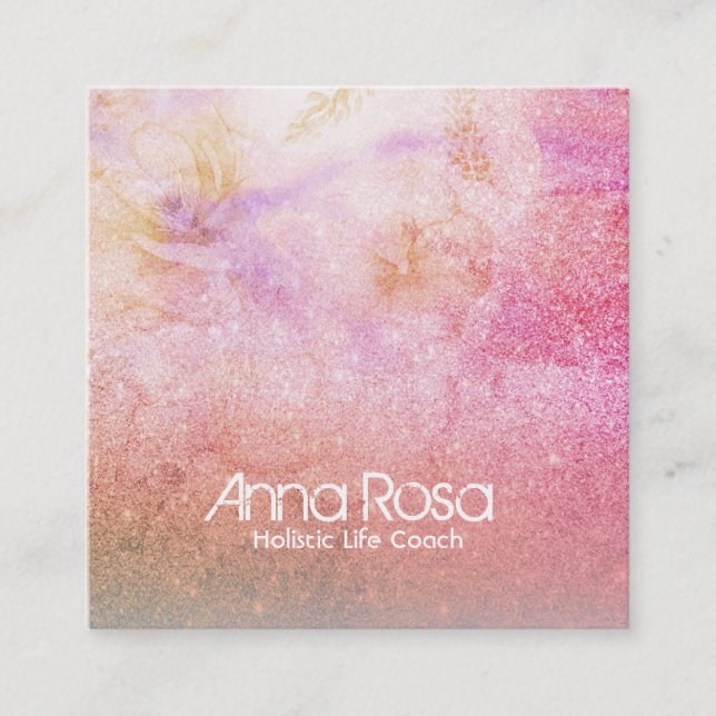 *~* GoldRosewatercolor-BlumenGlitzer-Lavendel Quadratische Visitenkarte (Vorderseite)