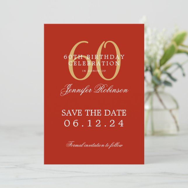 Goldrot - 60. Geburtstag Save the Date Einladung (Stehend Vorderseite)