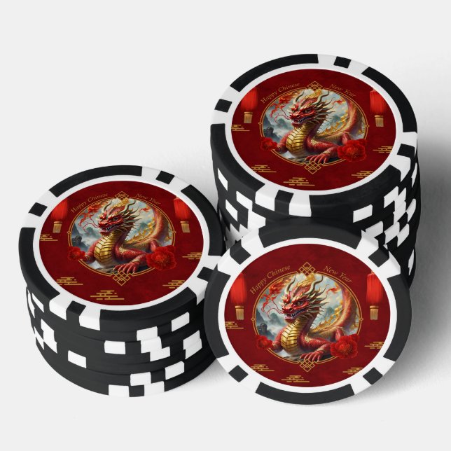 Goldrot chinesischer Drache wünschen Ihnen ein glü Pokerchips (Stapel)