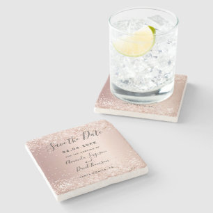 Goldrot-Rose-Hochzeit Save the Date Glitzer Steinuntersetzer