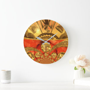 Goldrote afrikanische traditionelle Kunst Große Wanduhr