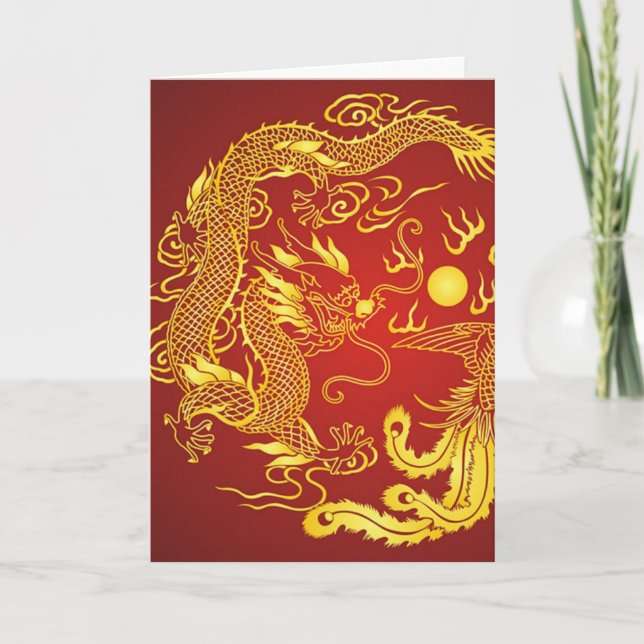 Goldrote Drache-Phoenix-Chinese-Gastgeschenk Dankeskarte (Vorderseite)
