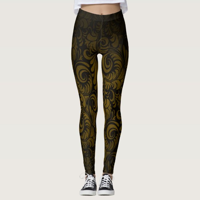 GoldRoyale Prahlerei-Blatt-Druck-Leggings Leggings (Vorderseite)