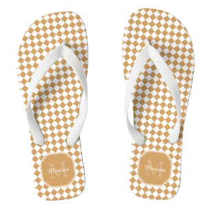 Goldruten-Gelb Kariert Monogramm Mit Name Flip Flops