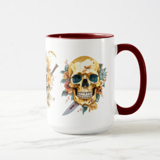 Goldschädel auf weißer Tasse