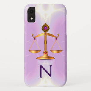 GOLDSCHALE DES GESETZES MIT EDDELSTEIN-MONOGRAMM R iPhone XR HÜLLE