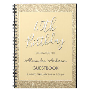 Goldschein-Glitzer-40. GeburtstagGuestbook Notizblock