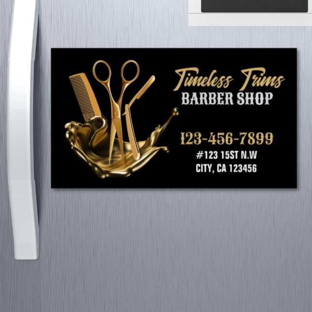Goldschere Barbershop Friseursalon Barbershop Magnetische Visitenkarte (Gold Scissors Barbershop Hairdresser Barber Shop Business Card Magnet)
