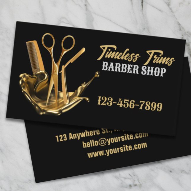 Goldschere Barbershop Friseursalon Barbershop Visitenkarte (Gold Scissors Barbershop Hairdresser Barber Shop Business Card)