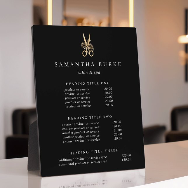 Goldschere Salon-Preise/Dienstleistungsanzeige Fotoplatte (Von Creator hochgeladen)