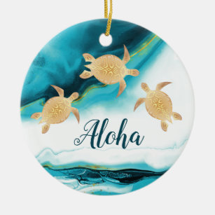 Goldschildkröten Aloha Aquamarin Tinte Agate Keramik Ornament