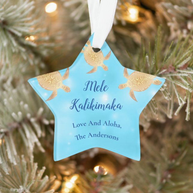 Goldschildkröten Mele Kalikimaka Hawaiianische Wei Ornament (Baum)