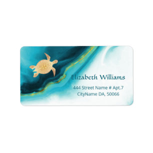 Goldschildkröten Türkis Aquarell Tinte Küste Adressaufkleber