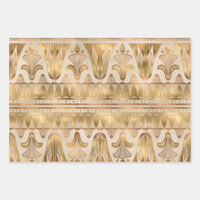 Goldschimmer Art Déco Geschenkpapier Set (Vorderseite)