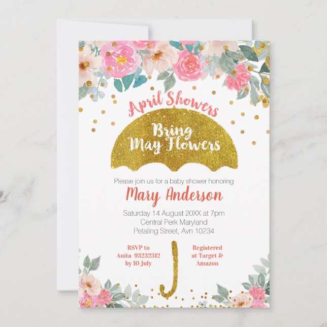 Goldschirmduschen im April bringen Blume im Mai Einladung (Vorderseite)