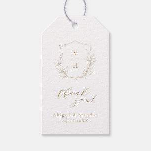 Goldschlichte Hochzeit mit botanischem Wappen Geschenkanhänger
