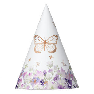 Goldschmetterling lila Blumengeburt Partyhütchen