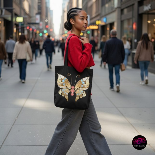 Goldschmetterling mit Edelsteinen (Walking into the city like the main character 🦋✨)