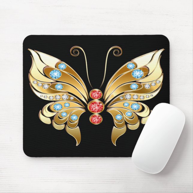 Goldschmetterling mit Edelsteinen Mousepad (Mit Mouse)