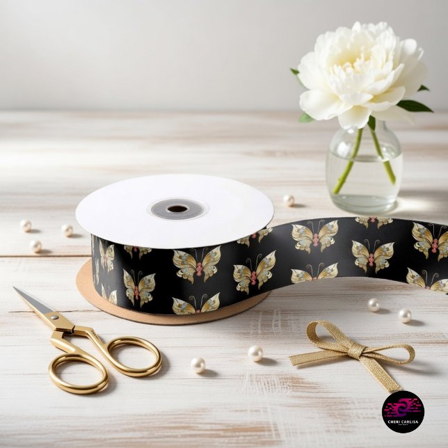 Goldschmetterling mit Edelsteinen Satinband (Not your average ribbon — this is black and gold drama on a roll 🖤✨)