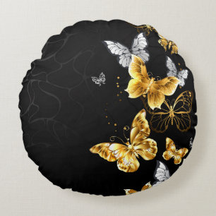 Goldschmetterlinge Rundes Kissen