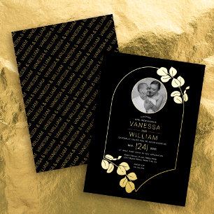 Goldschmuck inspiriert Rahmen, Blätter Foto Hochze Folieneinladung