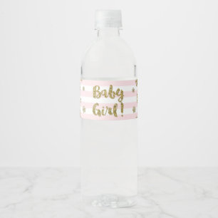 Goldschnee-Rosa Stripes Winter-Babyparty Wasserflaschenetikett