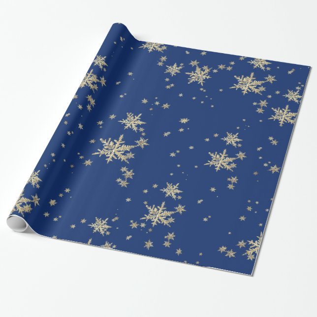 Goldschneeflocken auf dem Navy Blue Geschenkpapier (Ungerollt)
