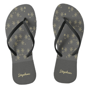 Goldschneeflocken auf grau flip flops