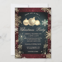 Goldschneeflocken, Balls Roter Glitzer Company Par Einladung