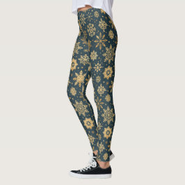 Goldschneeflocken in Dunkelblau Leggings