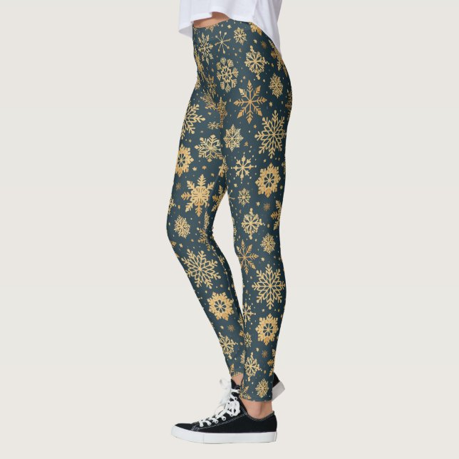 Goldschneeflocken in Dunkelblau Leggings (Links)