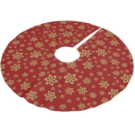 Goldschneeflocken in Rot Polyester Weihnachtsbaumdecke