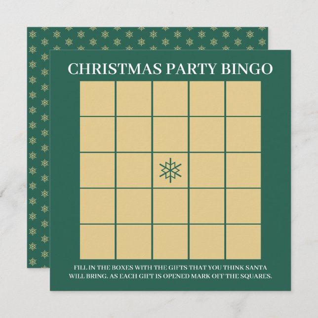 Goldschneeflocken, Weihnachts-Party Bingo Einladung (Vorne/Hinten)