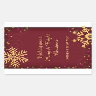 Goldschneeflocken Weihnachtswein-Label Rechteckiger Aufkleber