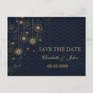 Goldschneeflocken Winter Save the Date Ankündigungspostkarte