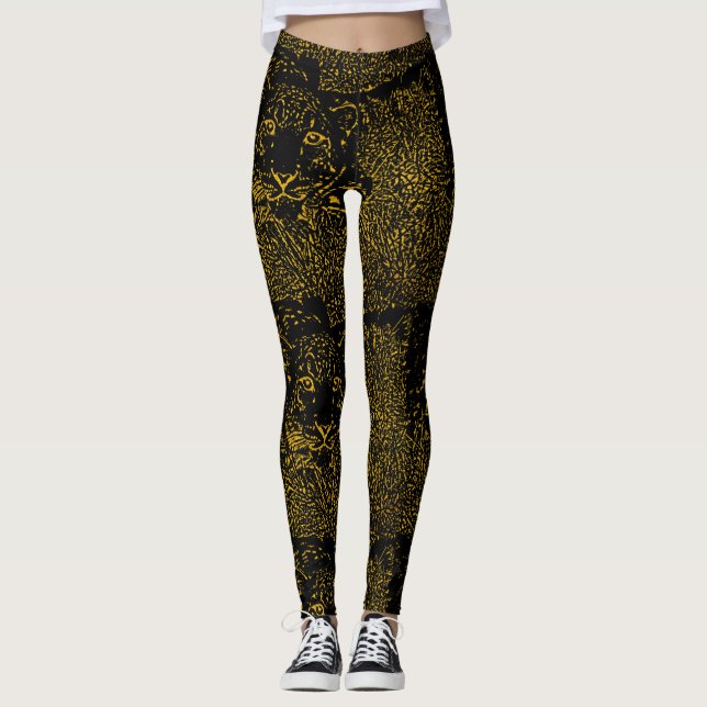 Goldschneeleopard für schwarze Leggings (Vorderseite)