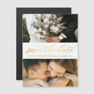 Goldschrift 2 Fotos Save-the-Date-Magnet Magnetkarte